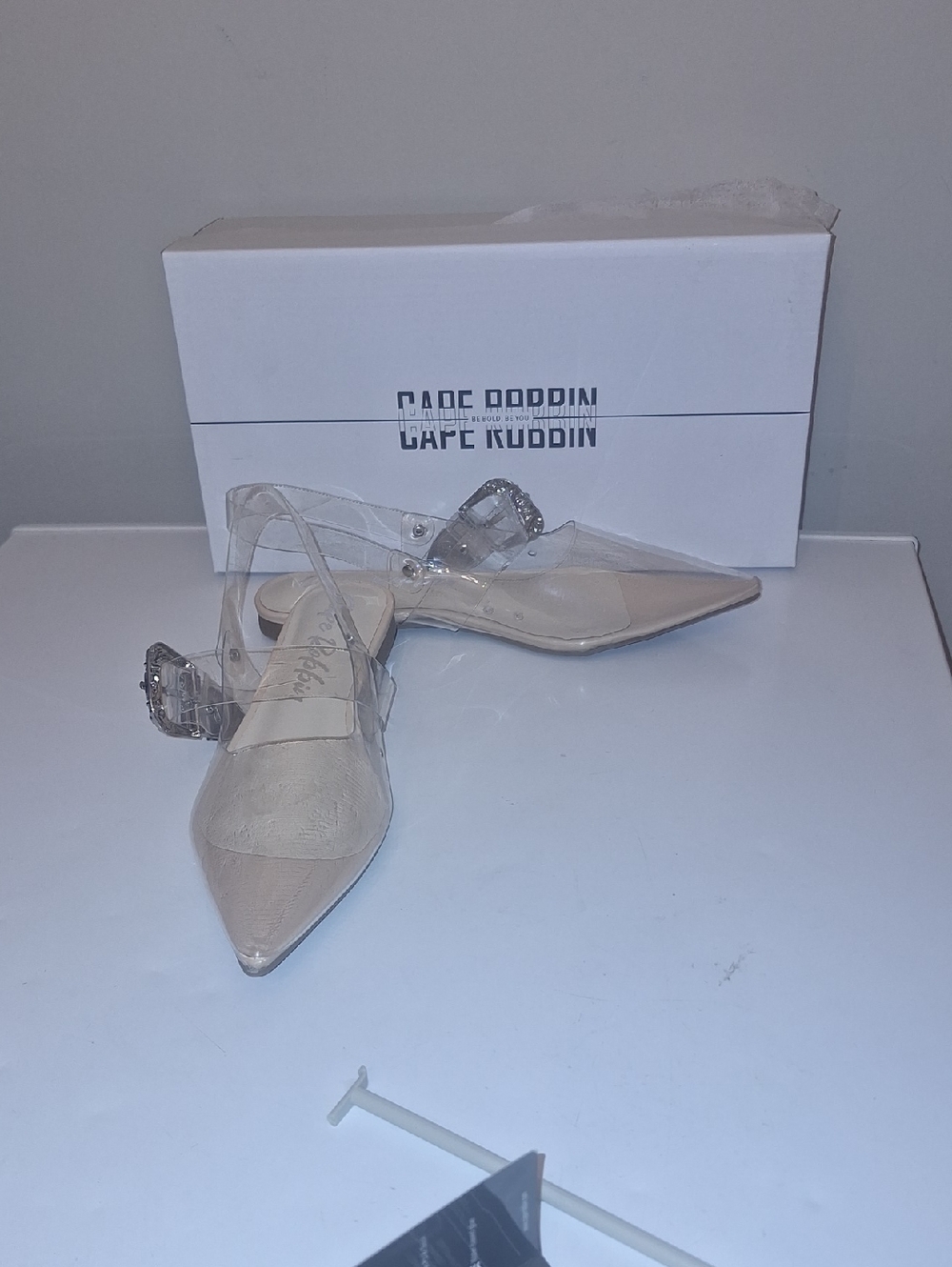 Cape Robbin Nude Pointed Toe Clear Strap Slingback Flats